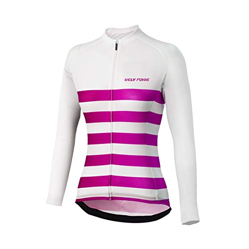 UGLYFROG Invierno Thermo Fleece Ciclismo Ropa Maillot Mujer Jersey+Pantalones Largos Culote de Conjunto Entretiempo para Deportes al Aire Libre Ciclo Bicicleta Raya Diseño （Parte Superior Separada）