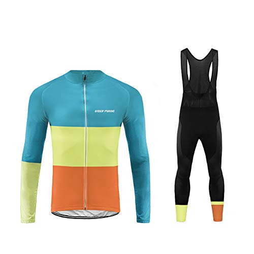 Uglyfrog Ropa Ciclismo Hombre Invierno Chaqueta de Ciclismo de Manga Larga+Pantalones de Acolchado 3D para Hombres de Invierno Conjunto de Ropa de Ciclismo de Lana Térmica HSuitZR09