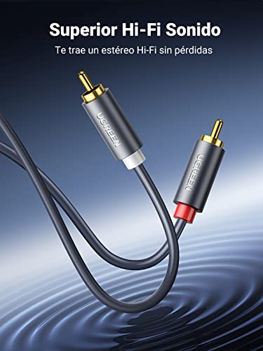 UGREEN Cable de Audio RCA, Cable 2 RCA a 2 RCA con HiFi Estéreo Sonido, RCA Cable Compatible con Amplificador, Subwoofer del Home Cinema, Altavoz, Reproductor de CD/DVD, HDTV, Mesa de Mezclas,5Metros