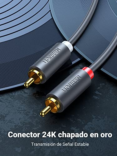 UGREEN Cable de Audio RCA, Cable 2 RCA a 2 RCA con HiFi Estéreo Sonido, RCA Cable Compatible con Amplificador, Subwoofer del Home Cinema, Altavoz, Reproductor de CD/DVD, HDTV, Mesa de Mezclas,5Metros