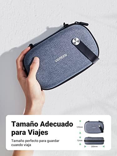 UGREEN Organizador Cables Viaje, Bolsa Cargador Rígida Impermeable con Mosquetón y Asa de Transporte para Accesorios Electronicos, Cargadores, USB Cable, Ratón, Powerbank, SD Card, Disco Duro Externo