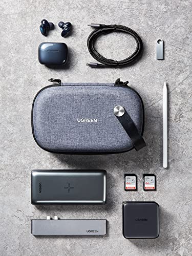 UGREEN Organizador Cables Viaje, Bolsa Cargador Rígida Impermeable con Mosquetón y Asa de Transporte para Accesorios Electronicos, Cargadores, USB Cable, Ratón, Powerbank, SD Card, Disco Duro Externo