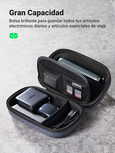 UGREEN Organizador Cables Viaje, Bolsa Cargador Rígida Impermeable con Mosquetón y Asa de Transporte para Accesorios Electronicos, Cargadores, USB Cable, Ratón, Powerbank, SD Card, Disco Duro Externo