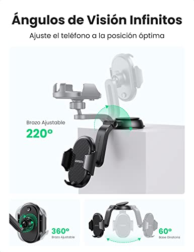 UGREEN Soporte Movil Coche, Soporte de Móvil Coche con Ventosa Fuerte para Salpicadero 360°, Sujeta Movil Coche Universal Porta Movil Coche Car Phone Holder Compatible con iPhone 13 12 Pro,Galaxy S21