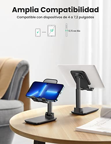 UGREEN Soporte Móvil, Soporte Teléfono Movil Mesa Plegable Atril Movil Mesa Multiángulo Soporte Smartphone Compatible con iPhone 13/13 Pro/12, Xiaomi Redmi Note 10/9 Pro, Galaxy S21/Note 20(Negro)