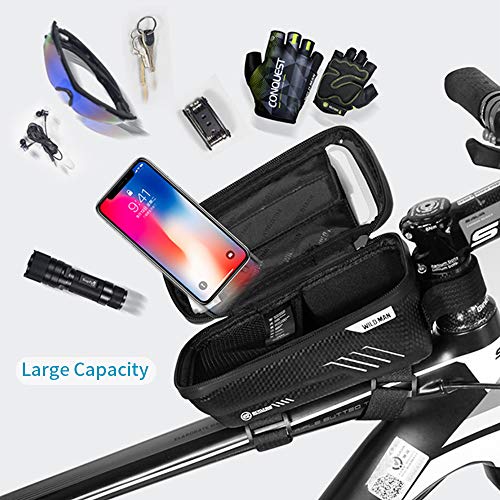 UIHOL Bolsa de Movil Bicicleta, Soporte Teléfono Impermeable Accesorios Bicletas Porta Bike Montaña Frame Bag, Táctil de Tubo Superior Delantero, para Smartphone por Debajo de 6,5 Pulgadas