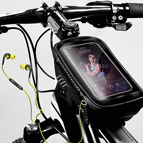 UIHOL Bolsa de Movil Bicicleta, Soporte Teléfono Impermeable Accesorios Bicletas Porta Bike Montaña Frame Bag, Táctil de Tubo Superior Delantero, para Smartphone por Debajo de 6,5 Pulgadas