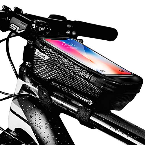 UIHOL Bolsa de Movil Bicicleta, Soporte Teléfono Impermeable Accesorios Bicletas Porta Bike Montaña Frame Bag, Táctil de Tubo Superior Delantero, para Smartphone por Debajo de 6,5 Pulgadas