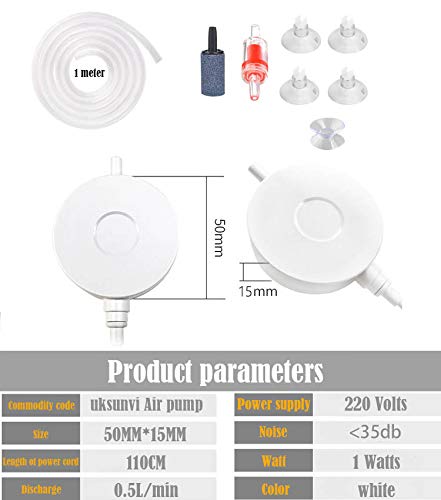 uksunvi Aquarium Nano Air Pump Silent Oxygen Mini Air Pump, Mini Aquarium Air Pump 2021. La Nueva pequeña Bomba de oxígeno 4,5 ml/min Viene con Accesorios completos (Redonda Blanca)