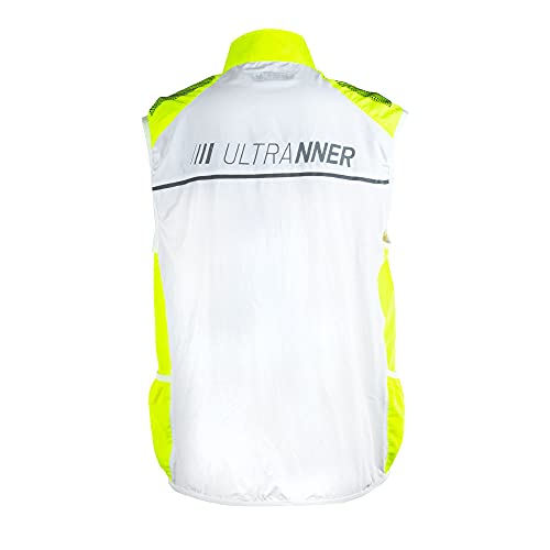 ULTRANNER - BULNES | Cortavientos Sin Mangas para Hombre - Chaleco Cortavientos Reflectante Apto para Trail Running Ciclismo Senderismo y Más - Color Blanco y Amarillo Para Más Visibilidad - Talla L