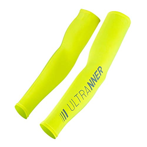 ULTRANNER - OLAN | Manguitos Ciclismo Hombre y Mujer Térmicos y Ultraligeros - Manguitos Bicicleta Trail Running Trekking - Manga para brazo Compresiva Anti UV - Cubrebrazos Ajustable - Color Amarillo