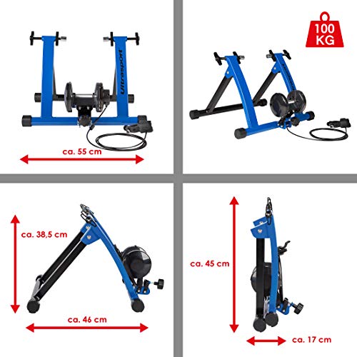 Ultrasport Rodillo para Bicicleta con y Sin Cierre Rápido, Carga Máxima 100 kg, Permite Entrenar en Casa, Entrenamiento de Ciclismo Interior, Unisex, 26 o 29 pulgadas Azul