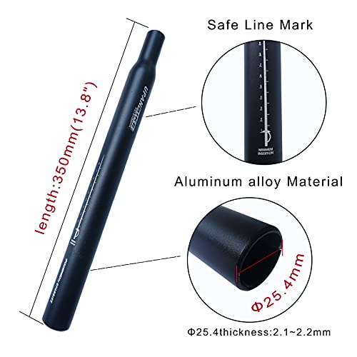 UPANBIKE - Tija de sillín de aleación de Aluminio para Bicicleta montañera, 350 mm de Longitud, tamaños de diámetro: 25,4 mm, 27,2 mm, 28,6 mm,30,8mm 31,6 mm, Color Negro tamaño 28.6mm*350mm