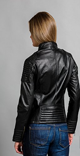 Urban Leather Corto Biker - Chaqueta de piel, Mujer, negro, medium