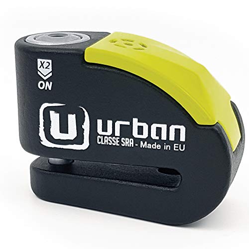 urban UR10 Candado Antirrobo Moto Disco con Warning y Alarma 120dba, Alta Seguridad Homologado CLASSE Sra, Doble Cierre 10 mm, Made in EU