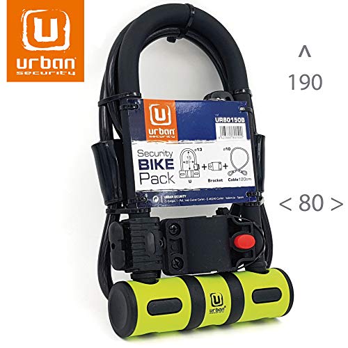 URBAN UR80150B Candado para Bici Antirrobo U Robusto 80x190 Endurecido Alta Seguridad con Cable Acero Flexible 120cm + Soporte de Montaje, Bicicleta, Scooter