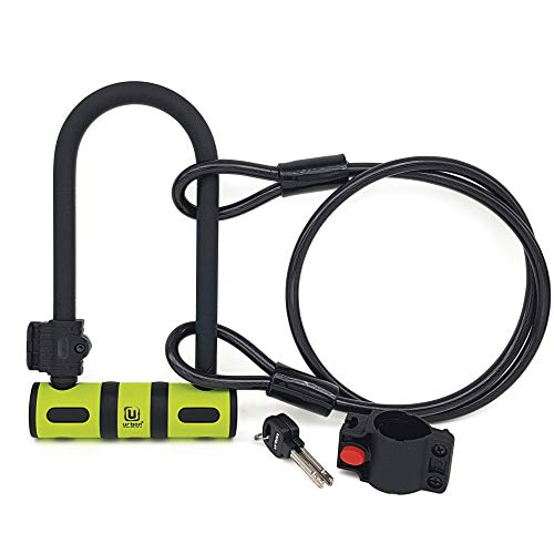 URBAN UR80150B Candado para Bici Antirrobo U Robusto 80x190 Endurecido Alta Seguridad con Cable Acero Flexible 120cm + Soporte de Montaje, Bicicleta, Scooter