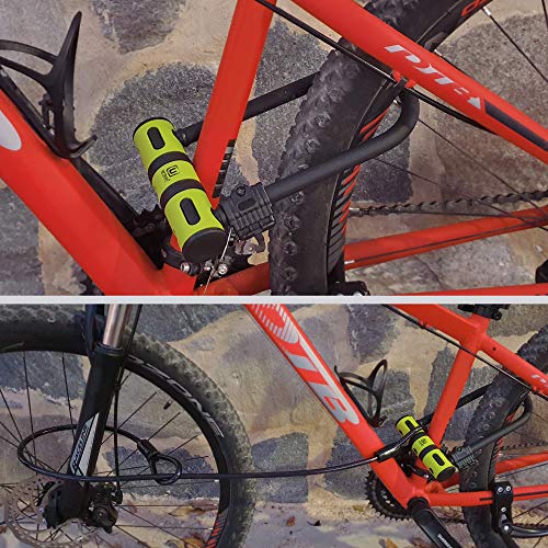 URBAN UR80150B Candado para Bici Antirrobo U Robusto 80x190 Endurecido Alta Seguridad con Cable Acero Flexible 120cm + Soporte de Montaje, Bicicleta, Scooter