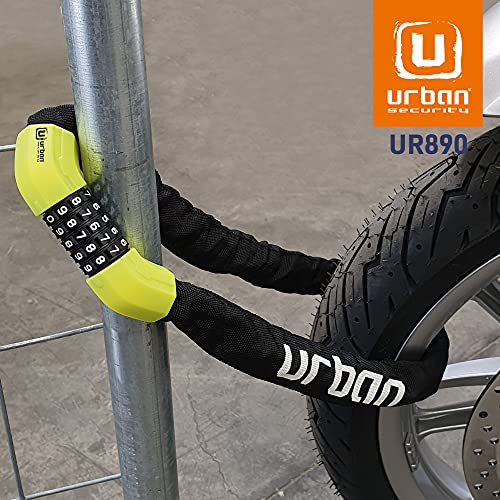 URBAN UR890 Candado de Bicicleta Acero de Ø8 100cm con Combinación de Código de Seguridad y Funda Textil Cadena Antirrobo Bici Scooter Patinete