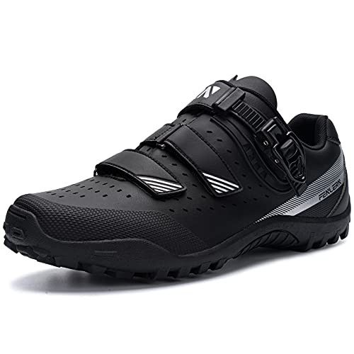 URDAR Zapatillas Ciclismo MTB Hombre Bicicleta Calzado de Montaña Respirables Zapatillas MTB Antideslizante Calzado Ciclismo(Negro,47 EU)