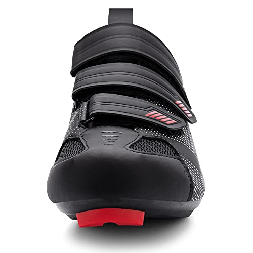 URDAR Zapatillas Ciclismo MTB Hombre Fibra de Carbono Calzado Deportivo de Montaña Compatibles con Zapatillas Ciclismo Carretera Cómodo Transpirable Ligero Zapatillas de Ciclismo(Rojo Negro,42 EU)