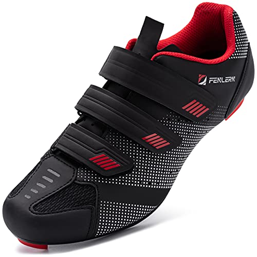 URDAR Zapatillas Ciclismo MTB Hombre Fibra de Carbono Calzado Deportivo de Montaña Compatibles con Zapatillas Ciclismo Carretera Cómodo Transpirable Ligero Zapatillas de Ciclismo(Rojo Negro,43 EU)