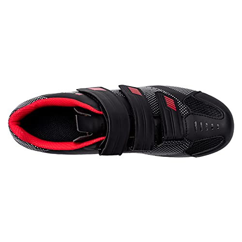 URDAR Zapatillas Ciclismo MTB Hombre Fibra de Carbono Calzado Deportivo de Montaña Compatibles con Zapatillas Ciclismo Carretera Cómodo Transpirable Ligero Zapatillas de Ciclismo(Rojo Negro,43 EU)