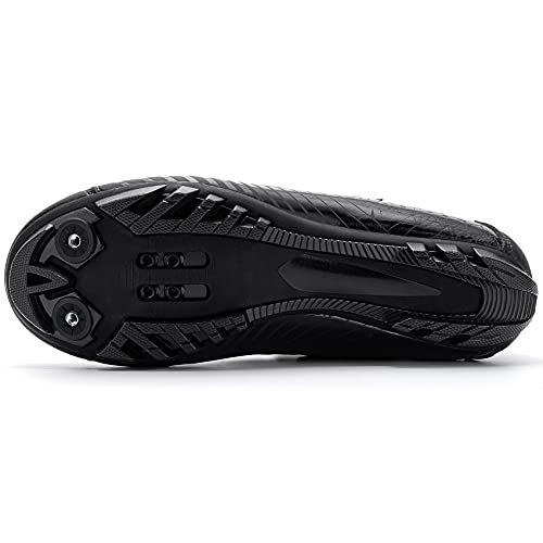 URDAR Zapatillas Ciclismo MTB Hombre Transpirable Zapatos MTB Antideslizante Zapatillas Bicicleta de Montaña 3Hook&Loop(Negro Puro,43 EU)