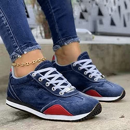 URIBAKY - Zapatillas de ocio al aire libre con cordones para mujer, elegantes, transpirables, suaves y cómodas, para exteriores, fitness, senderismo, Azul oscuro., 40 EU