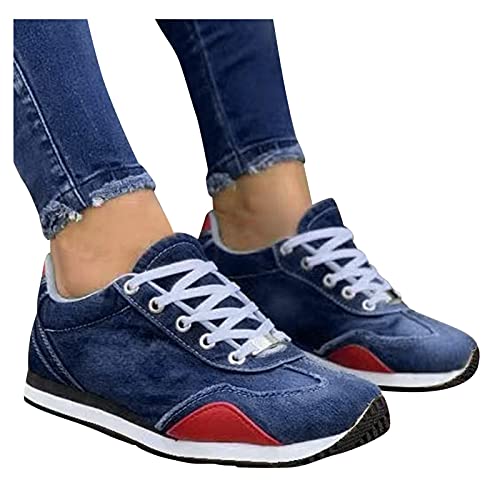 URIBAKY - Zapatillas de ocio al aire libre con cordones para mujer, elegantes, transpirables, suaves y cómodas, para exteriores, fitness, senderismo, Azul oscuro., 40 EU