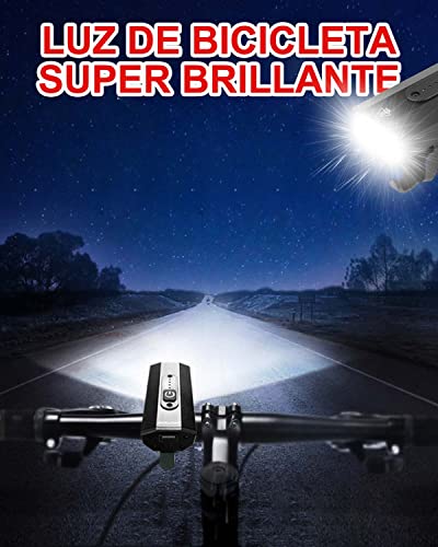 USB Super Brillante Impermeable LED Bicicleta Luz Bicicleta LED Recargable USB, Luces Bicicleta Delantera y Trasera Impermeable, 6 Modos Luces Bicicleta Delantera y Trasera 500 Lumens