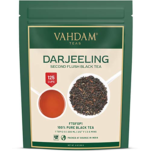 VAHDAM, hojas de té negro Darjeeling de Himalaya, 255 gramos (más de 120 tazas), té Darjeeling puro 100% certificado, té de hojas sueltas de grado FTGFOP1, de la India