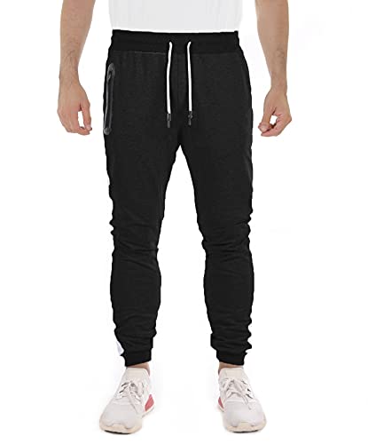 Vancavoo Pantalones Hombre Pantalón Tights Jogger Sweat Pants Casual Jogging para Algodón Trouser Largos Pants Slim Fit con Bolsillos Deportivo Entrenamiento Fitness Gym Workout(Negro,L)