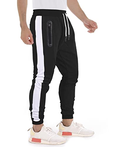 Vancavoo Pantalones Hombre Pantalón Tights Jogger Sweat Pants Casual Jogging para Algodón Trouser Largos Pants Slim Fit con Bolsillos Deportivo Entrenamiento Fitness Gym Workout(Negro,L)