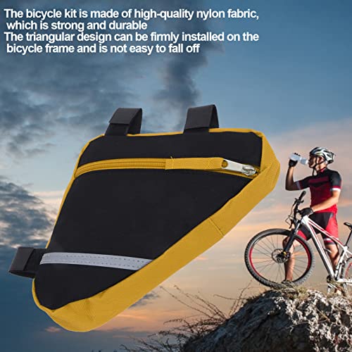 Vcriczk Bolsa de Cuadro Frontal de Bicicleta, Tela de Nailon Resistente Y Duradera, Bolsa Triangular para Bicicleta, Tienda de Artículos Pequeños para Ciclismo para Herramientas de Tienda(Amarillo)