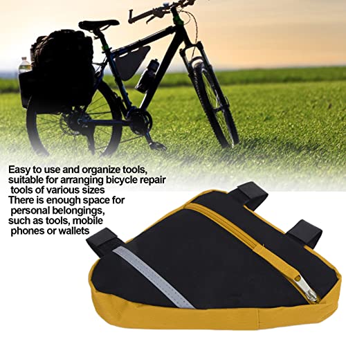 Vcriczk Bolsa de Cuadro Frontal de Bicicleta, Tela de Nailon Resistente Y Duradera, Bolsa Triangular para Bicicleta, Tienda de Artículos Pequeños para Ciclismo para Herramientas de Tienda(Amarillo)