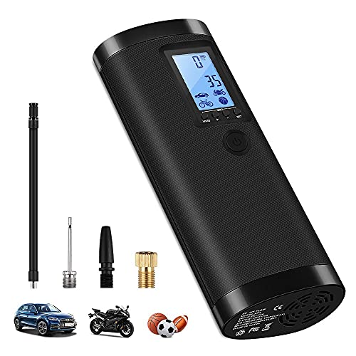 VEEAPE Compresor de Aire Portátil con Batería Recargable 2000 mAh, Mini Bomba de Bicicleta electrica, Multifuncional para Coche, Moto, Pelotas y etc, con Pantalla LCD Digital y Linterna LED