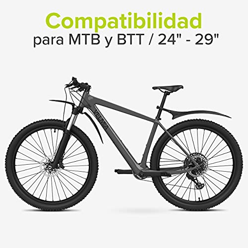 Velmia Guardabarros de Bicicleta [MTB & BTT / 24" - 29"] con suspensión - Set de Guardabarros Ajustable I con reflectores