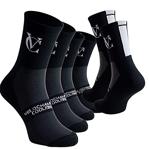 VeloChampion Calcetines Coolmax Transpirable Ciclismo Negro x 3 (43-45)