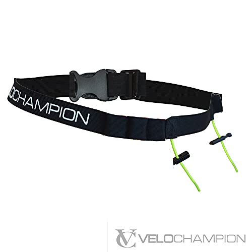 VeloChampion Cinturon Lleva Numero para Triatlon Y MARATON con 6 Soportes para Gel HIDRATANTE