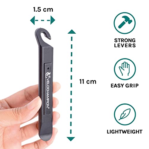 VeloChampion - Juego de 3 Palancas de Nilon para Cambiar Camara Rueda Bicicleta- Negro Black Tyre Levers