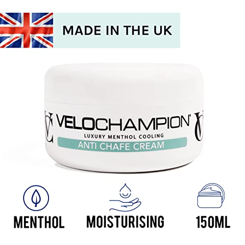 VeloChampion Luxury Crema de Gamuza Anti-Rozaduras 150ml. para Ciclistas y Corredores. Evita Las Rozaduras y Las molestias. (150 ml, Mentol)