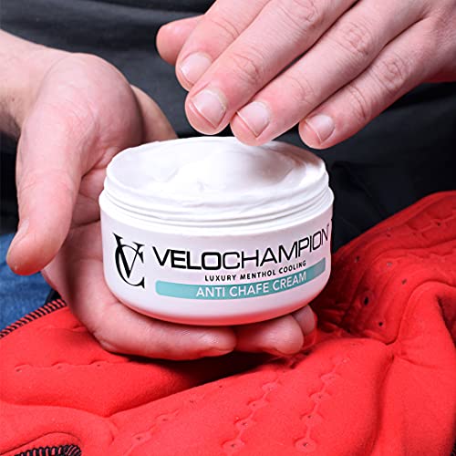 VeloChampion Luxury Crema de Gamuza Anti-Rozaduras 150ml. para Ciclistas y Corredores. Evita Las Rozaduras y Las molestias. (150 ml, Mentol)