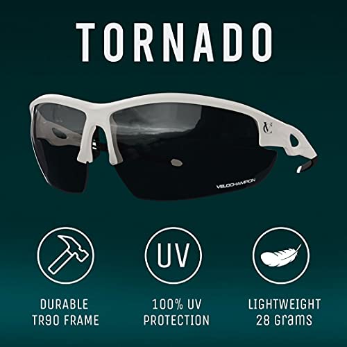 Velochampion Tornado - Gafas de Sol - Ciclismo Running (3 Juegos de Lentes Intercambiables y Funda) (Blanco)