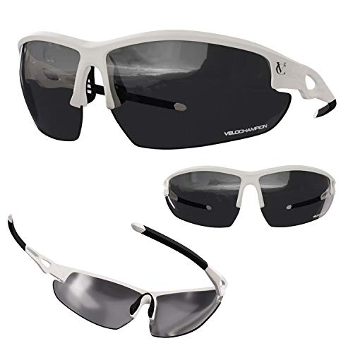 Velochampion Tornado - Gafas de Sol - Ciclismo Running (3 Juegos de Lentes Intercambiables y Funda) (Blanco)