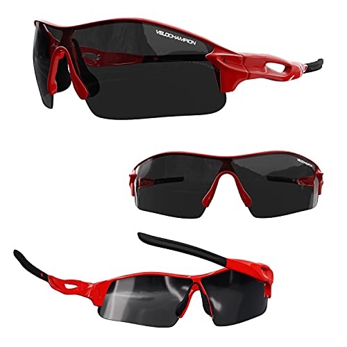 Velochampion Warp Ciclismo Conducción Mtb Gafas de Sol Híbridas Correr Gafas Deportivas Protección Uv400 y 2 Lentes de Repuesto Incluidos (Rojo)