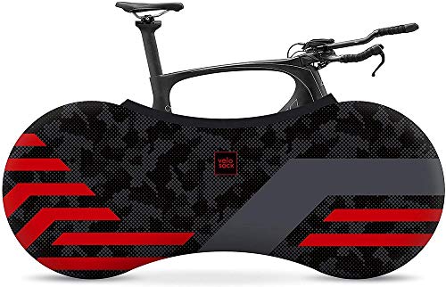 VELOSOCK Funda Cubre Bicicletas para Interiores – Red Lines – La Mejor solución para Mantener los Suelos y Las Paredes Libres DE Suciedad – Sirve para el 99% de Las Bicicletas para Adultos