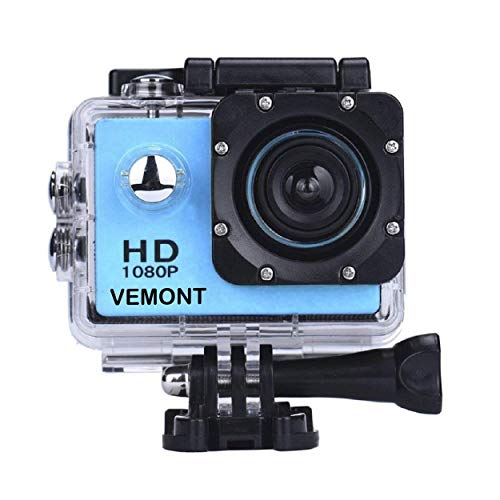 VEMONT Cámara Deportiva 1080P HD Impermeable 30M Pantalla de 2.0 Lente de Gran Angular de 120 Grados Multiples Accesorios para Deportes y Actividades, Buceo, Nadar, Correr, Ciclismo, etc.