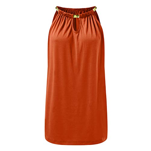 VEMOW Vestido Formal Corto para Mujer, Mujer Vestidos Verano Sin Mangas Elegante Midi Vestido de Cuello Halter Estampado Vestidos sin Respaldo Maxi Vestido de Fiesta Rockabilly Clásico(C Naranja,L)