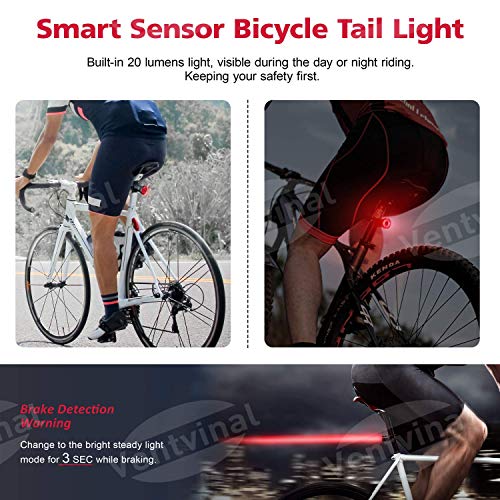 Ventvinal Luz Trasera Para Bicicleta – Luz LED Trasera Recargable Inteligente USB Para Bicicleta, Impermeable IPX6, Luz Trasera de Advertencia